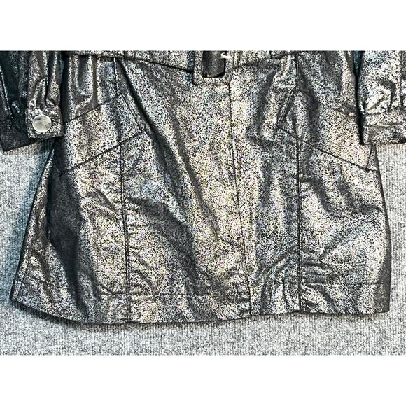 Guess Trench Coat Jacket Single Breasted Belted‎ Metallic Charcoal Gray Womens S - Picture 6 of 14